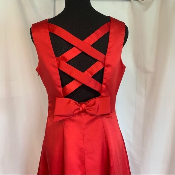 BILL Levkoff Red satin crisscross bow back prom wedding bridesmaid gown dress🔥 - Picture 6 of 11